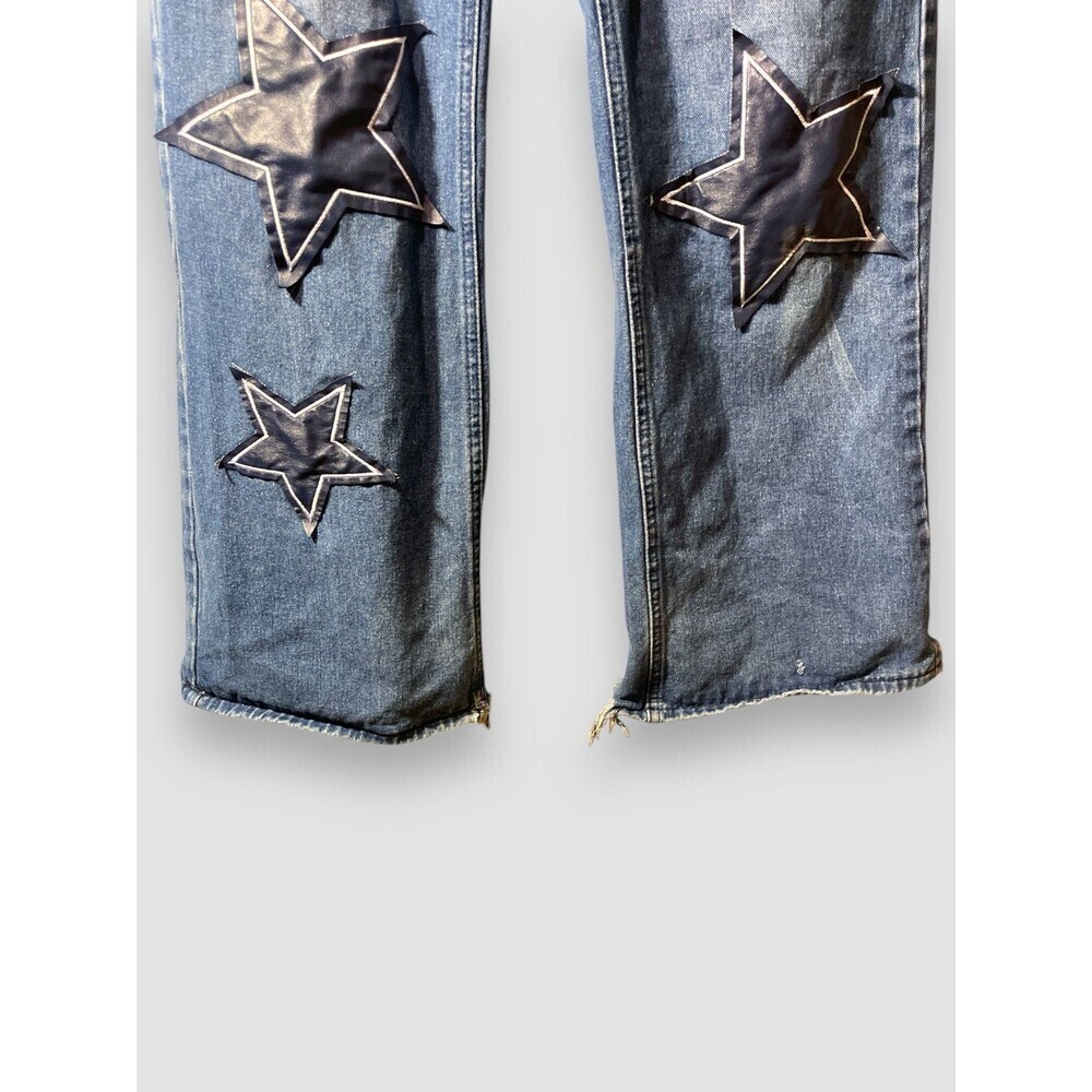 Women’s Denim Trendy High Waist Wide Leg Y2K Jeans Star Patch Pants Sz Small - Picture 5 of 7